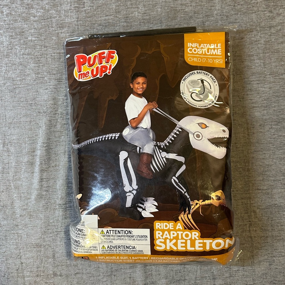 Spooktacular Creations Inflatable Costume for Kids, Riding a Raptor Skeleton - A
